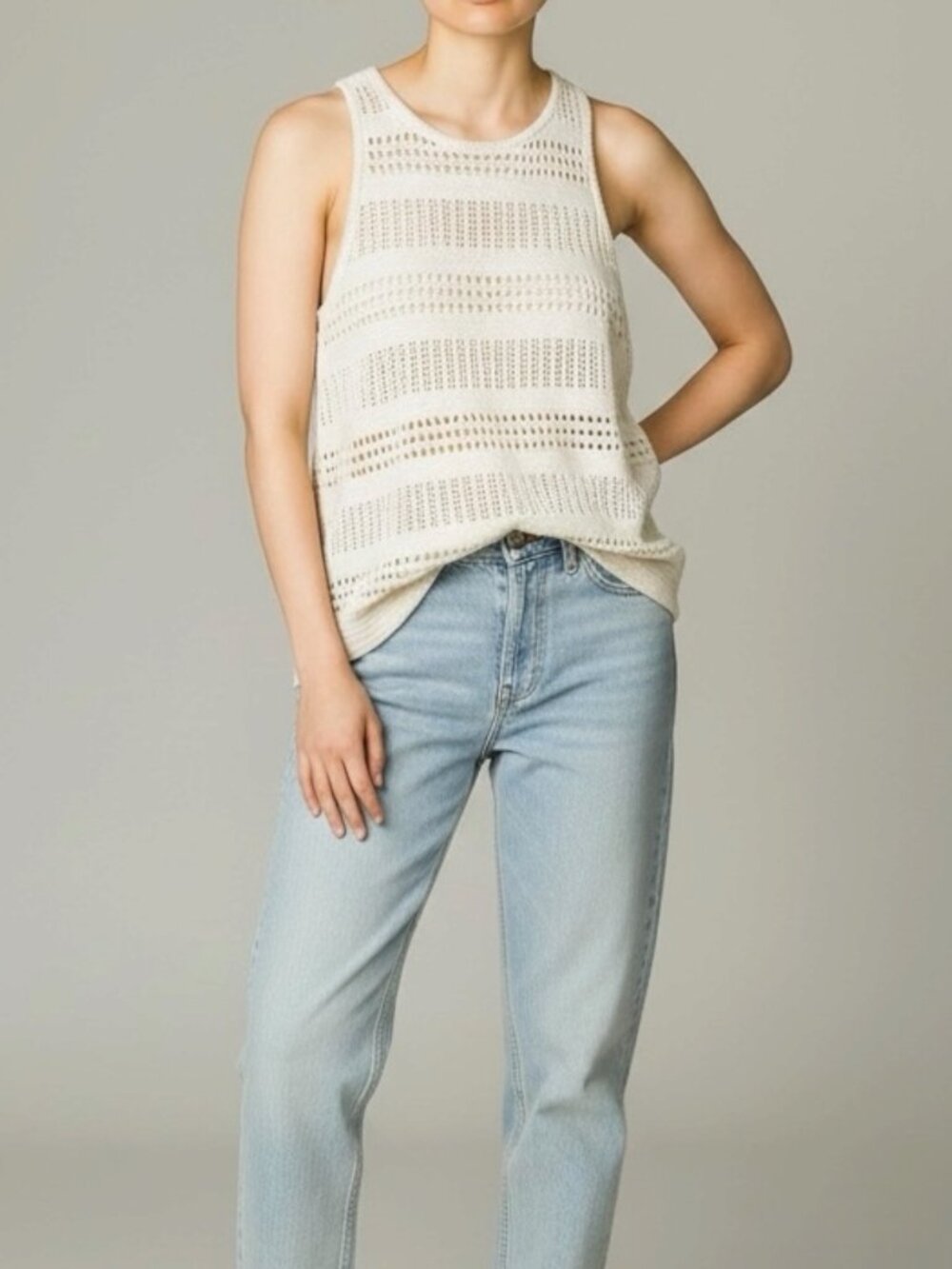 CLUB MONACO Cotton/Silk Knit Racerback Sweater Tank - White - Size S